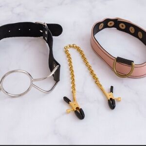 Elegant Pink and Black Leather Choker Set